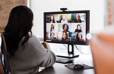 woman enjoying LifeRing online meeting