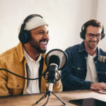Two guys recording a podcast