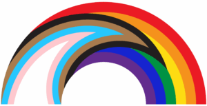 Rainbow embellished with additional colors to represent LifeRing LGBTQIA+ meetings