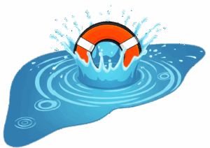 The Liver Spot logo showing a liver shaped puddle with a life ring splashing in