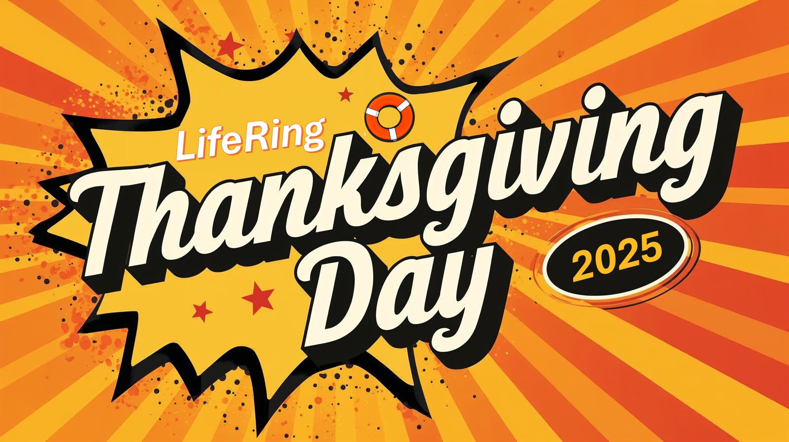 Bright pop-art invitation to LifeRing Thanksgiving Day Gathering