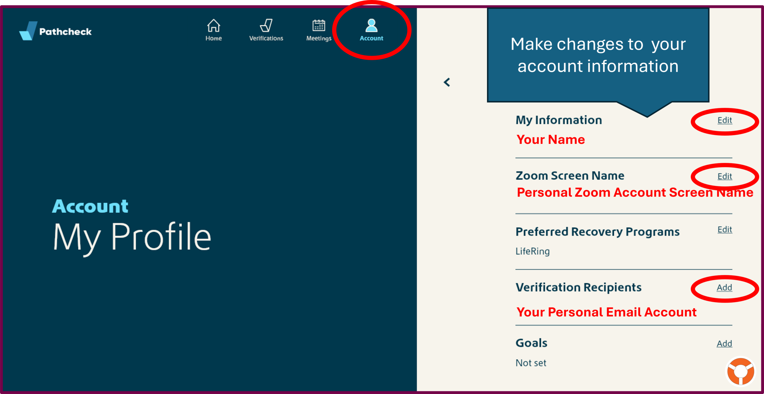 Update your personal information - LifeRing Secular Recovery LifeRing Verifications Support | screenshot of personal information form