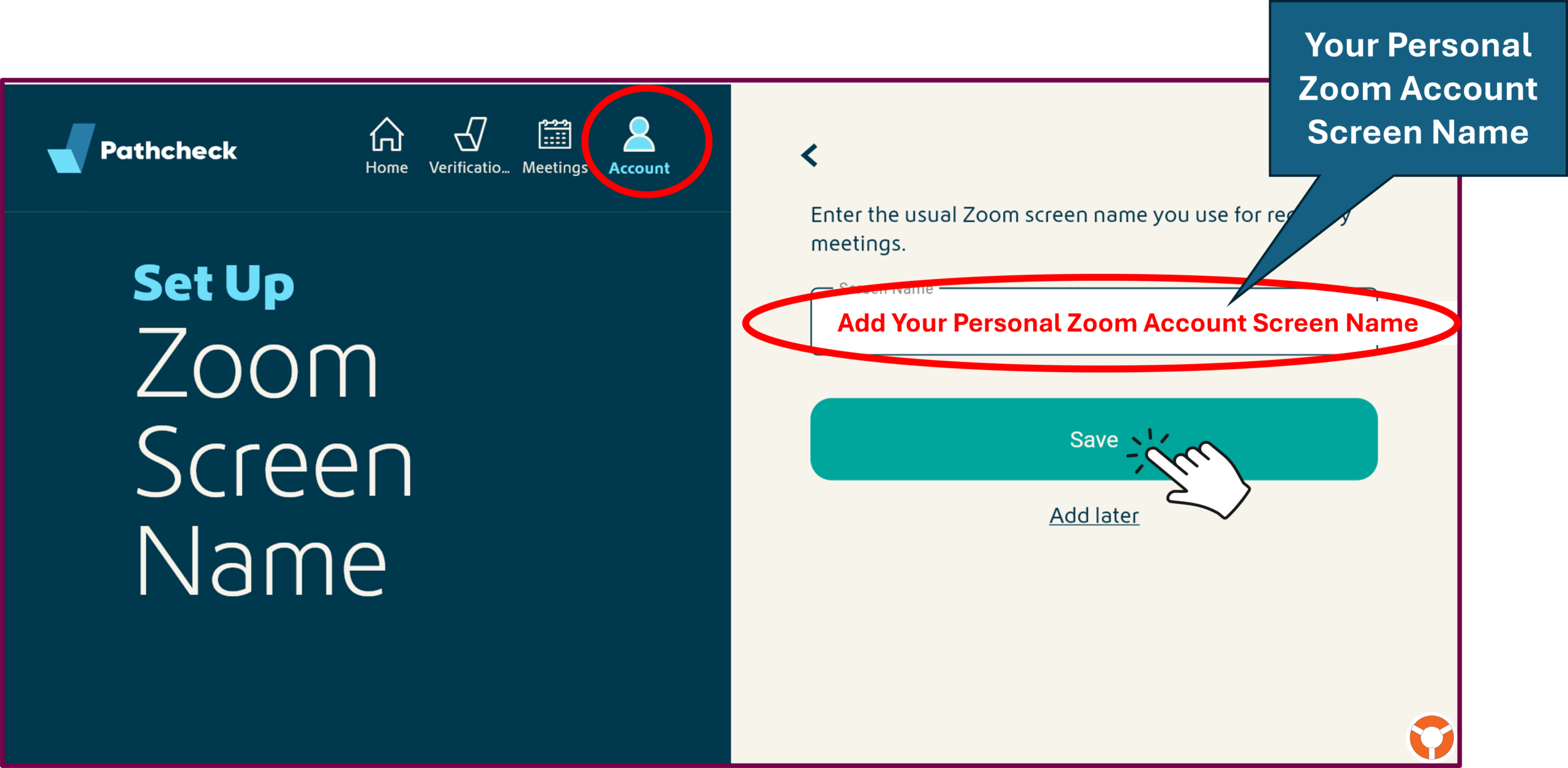 Your personal Zoom account screen name - LifeRing Secular Recovery LifeRing Verification Support | screenshot of Zoom information account page