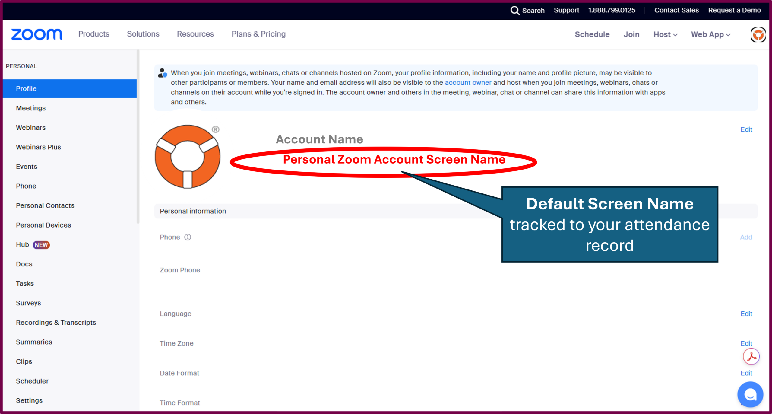 Zoom Meeting Default Screen Name - LifeRing Secular Recovery LifeRing Verification Support | Screenshot of a personal Zoom workspace profile