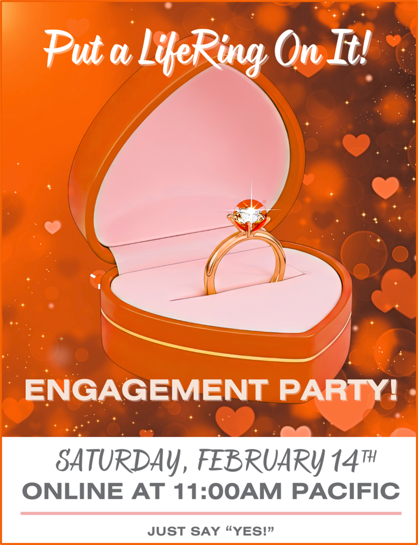 Put A LifeRing On It! Red heart-shaped box open showing engagement ring with a LifeRing sparkling like a diamond