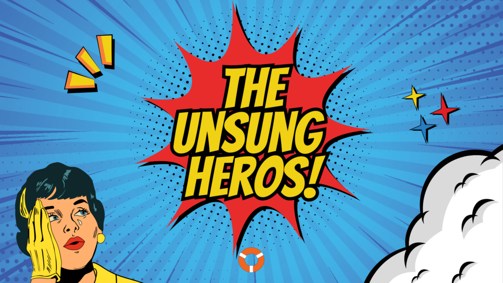 National Volunteer Week Day 6 Blog Banner - LifeRing Secular Recovery Comic Book Rendering of "The Unsung Heroes"