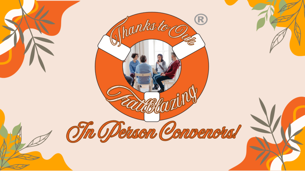 National Volunteers Week Day 3 Blog Banner - LifeRing Secular Recovery People sitting in a circle at a meeting.