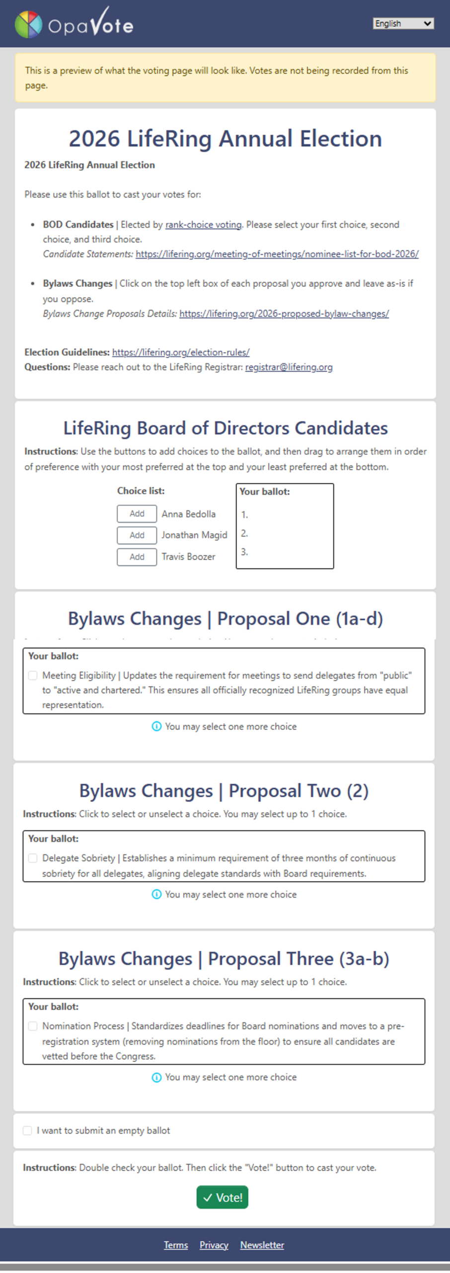 Screenshot of LifeRing 2026 Absentee Ballot