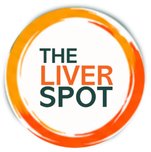 The Liver Spot Community Logo represented by orange circle around the words The Liver Spot