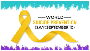 Yellow ribbon with text: World Suicide Prevention Day September 10
